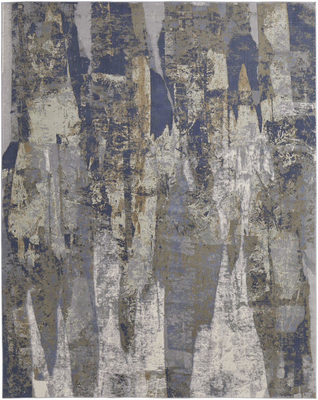 5' X 8' Blue and Ivory Abstract Power Loom Distressed Area Rug