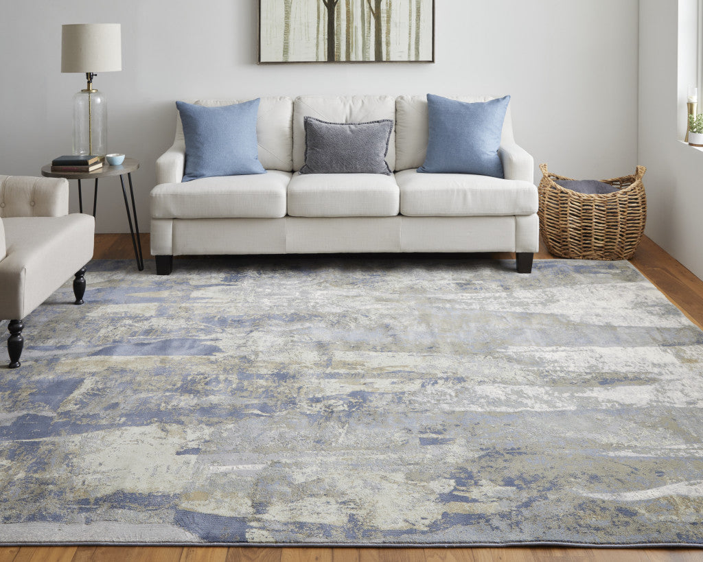 5' X 8' Blue and Ivory Abstract Power Loom Distressed Area Rug