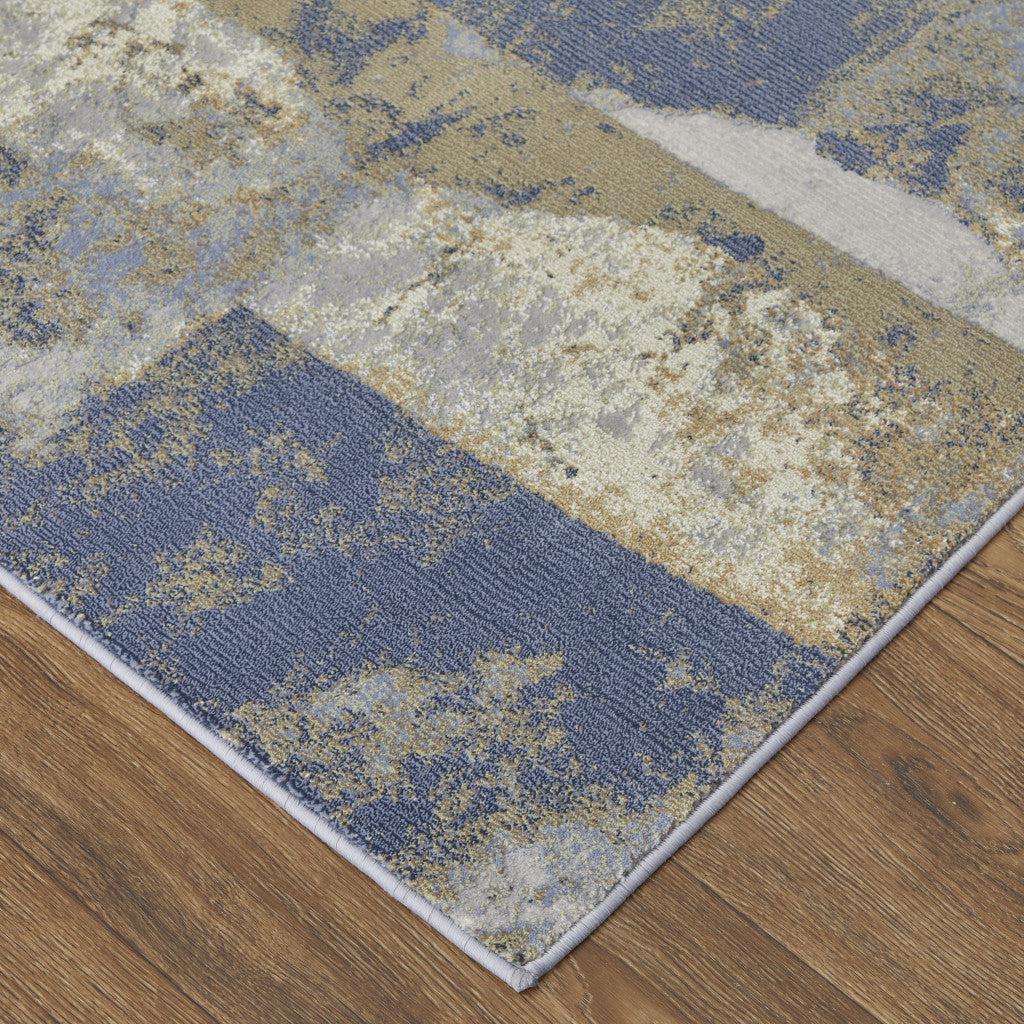 5' X 8' Blue and Ivory Abstract Power Loom Distressed Area Rug
