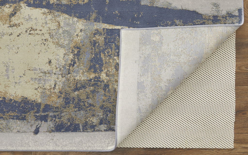5' X 8' Blue and Ivory Abstract Power Loom Distressed Area Rug