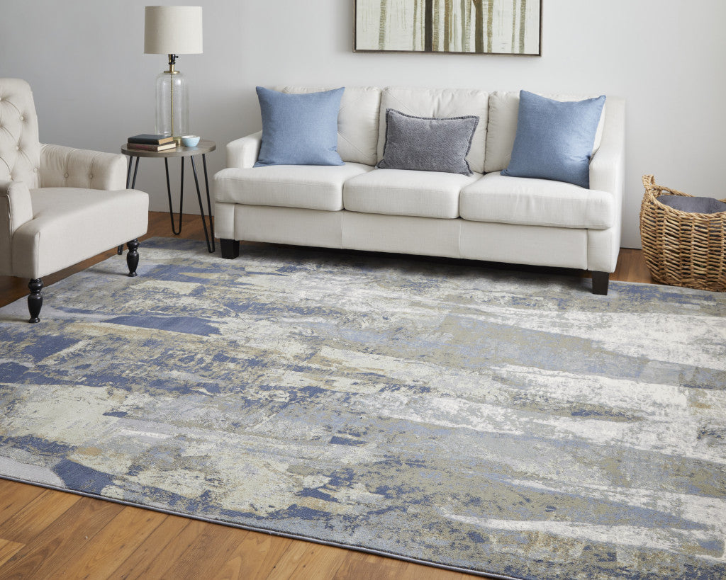 5' X 8' Blue and Ivory Abstract Power Loom Distressed Area Rug