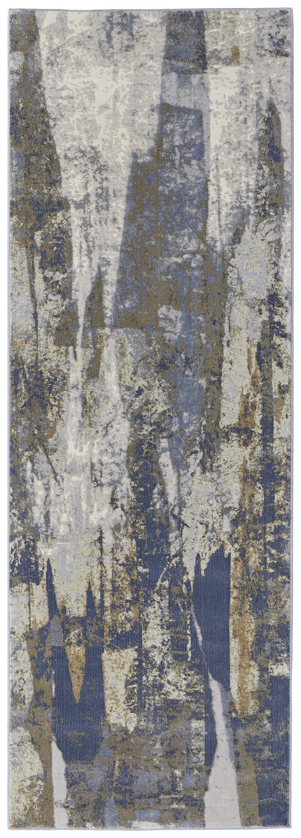 5' X 8' Blue and Ivory Abstract Power Loom Distressed Area Rug