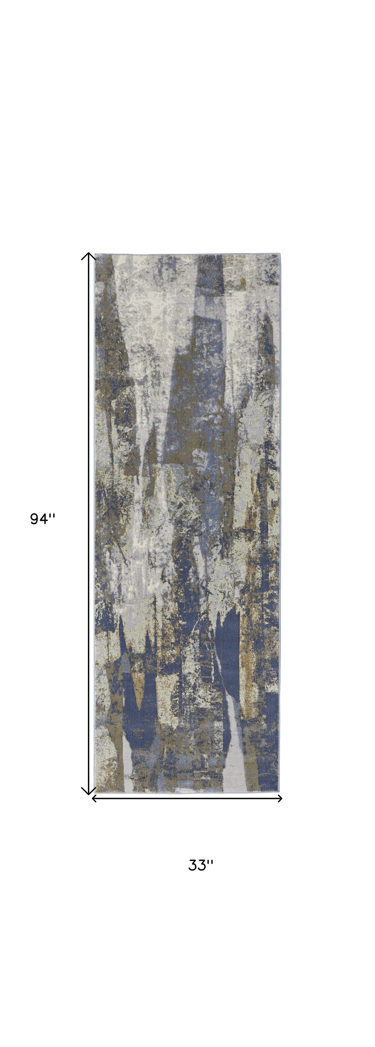5' X 8' Blue and Ivory Abstract Power Loom Distressed Area Rug