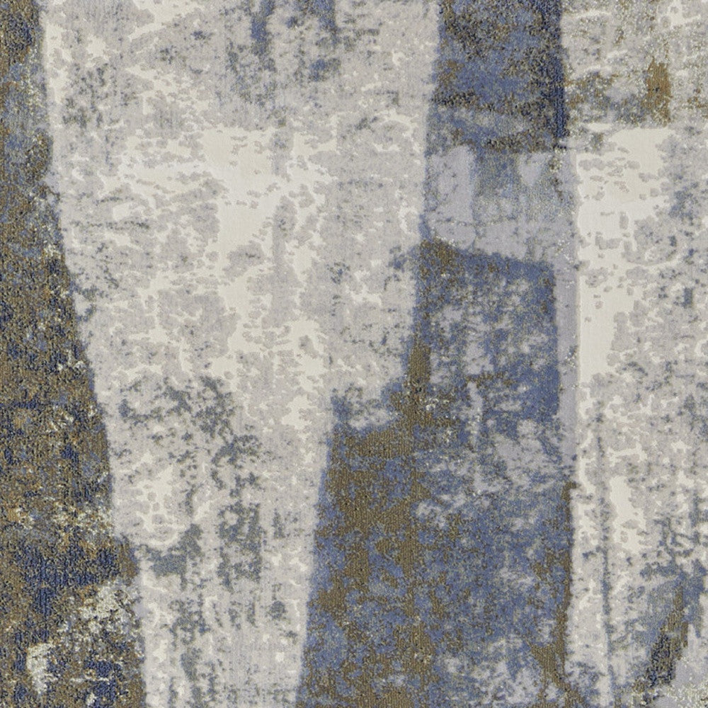 5' X 8' Blue and Ivory Abstract Power Loom Distressed Area Rug