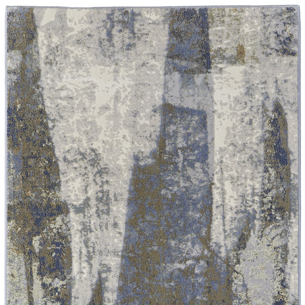 5' X 8' Blue and Ivory Abstract Power Loom Distressed Area Rug