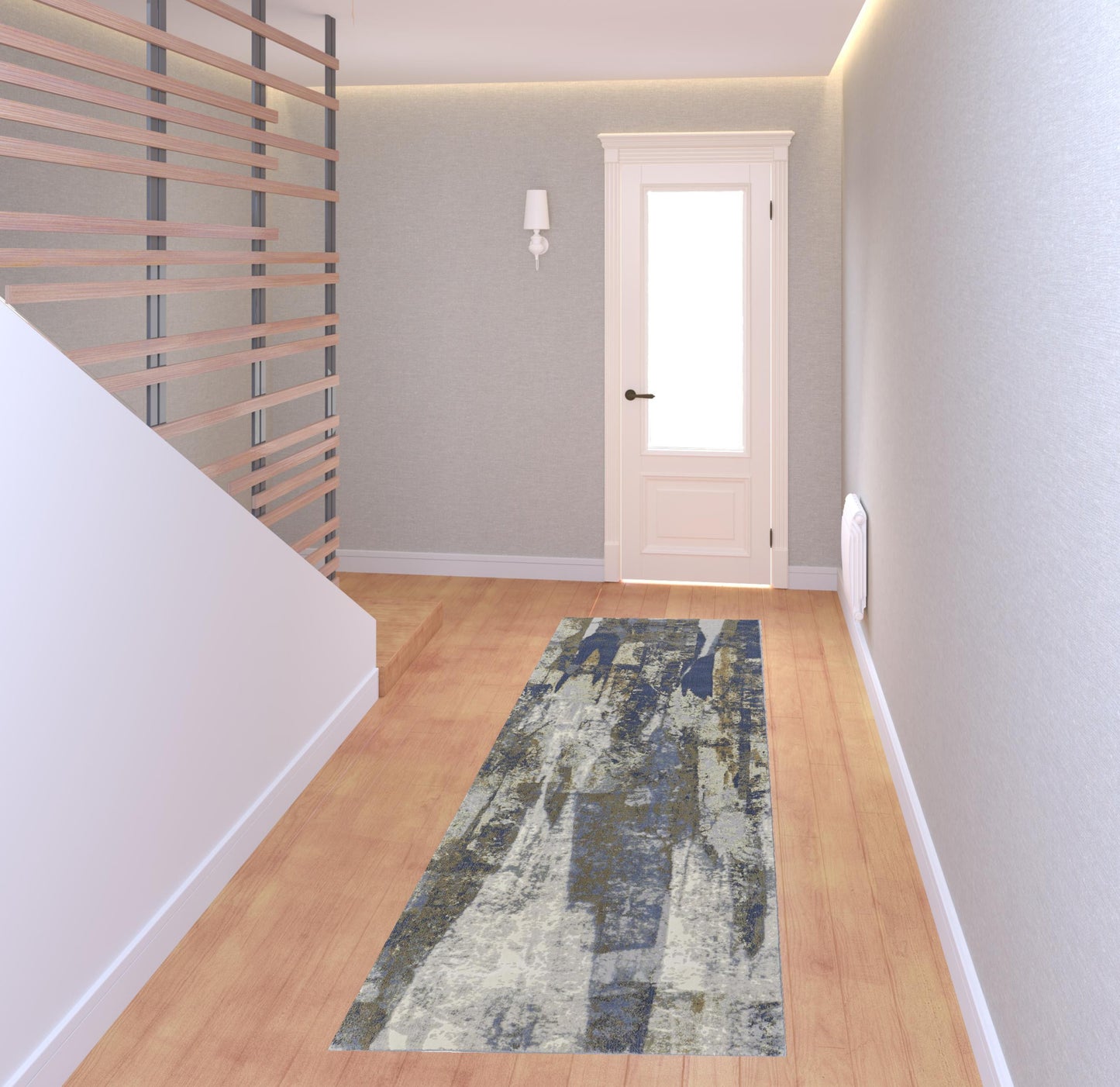 5' X 8' Blue and Ivory Abstract Power Loom Distressed Area Rug