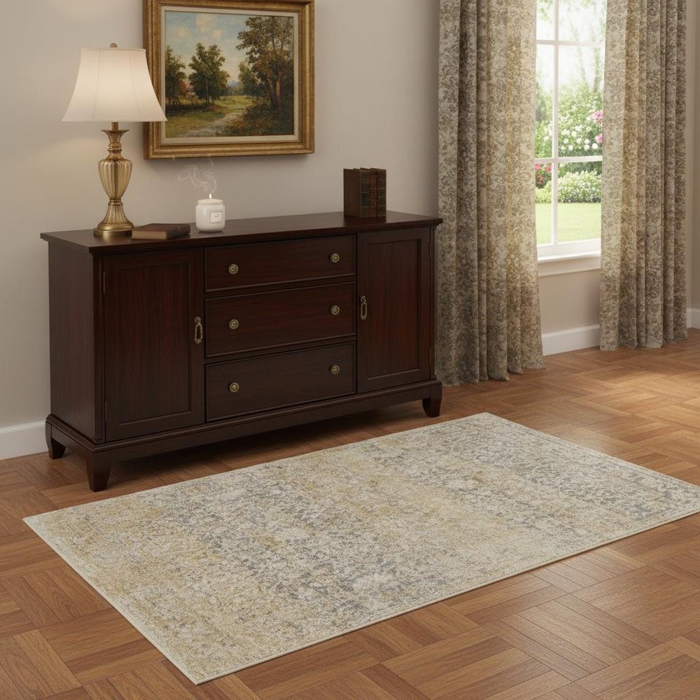 4' X 6' Gray And Ivory Abstract Power Loom Distressed Area Rug