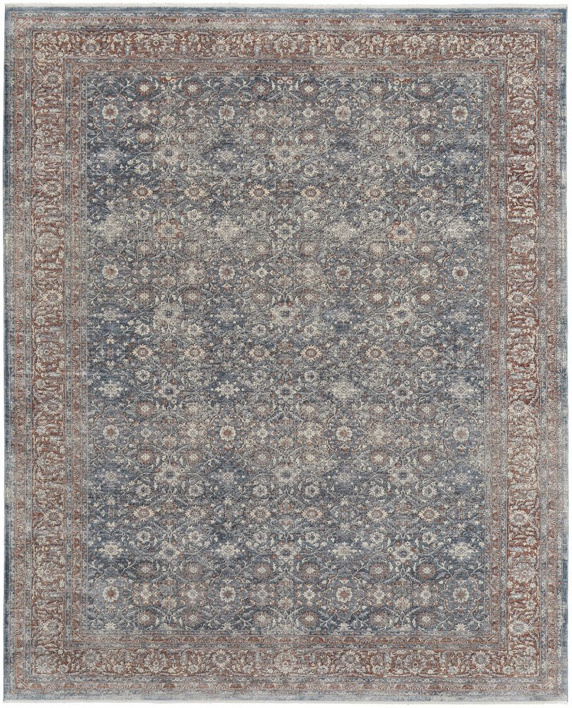 7' X 10' Blue Beige And Red Floral Area Rug