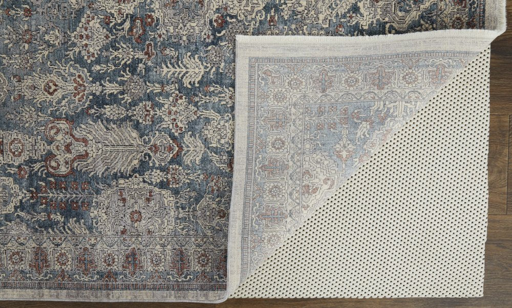 10' X 13' Blue And Ivory Floral Power Loom Stain Resistant Area Rug