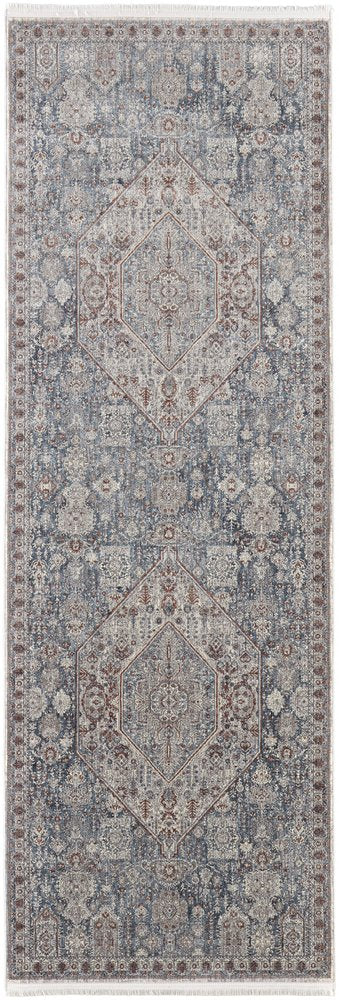 10' X 13' Blue And Ivory Floral Power Loom Stain Resistant Area Rug