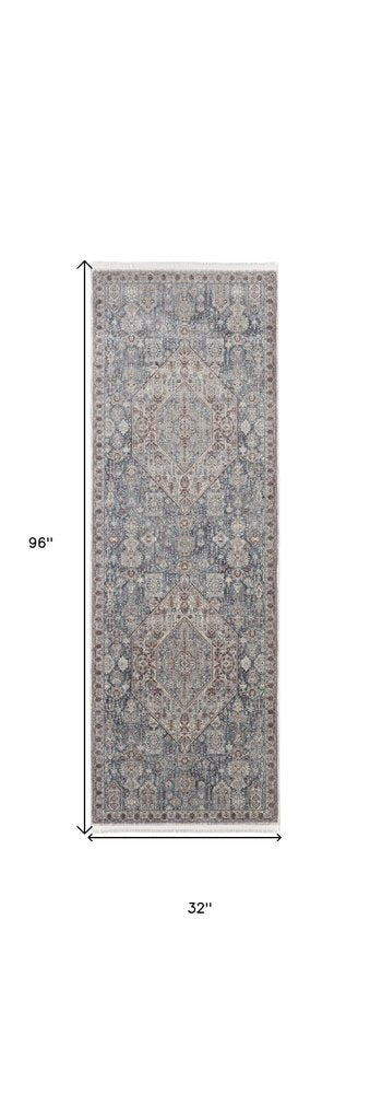 10' X 13' Blue And Ivory Floral Power Loom Stain Resistant Area Rug