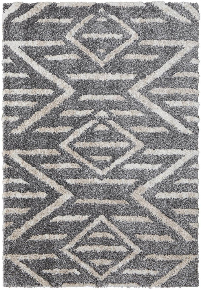 8' X 10' Gray and Ivory Geometric Power Loom Area Rug