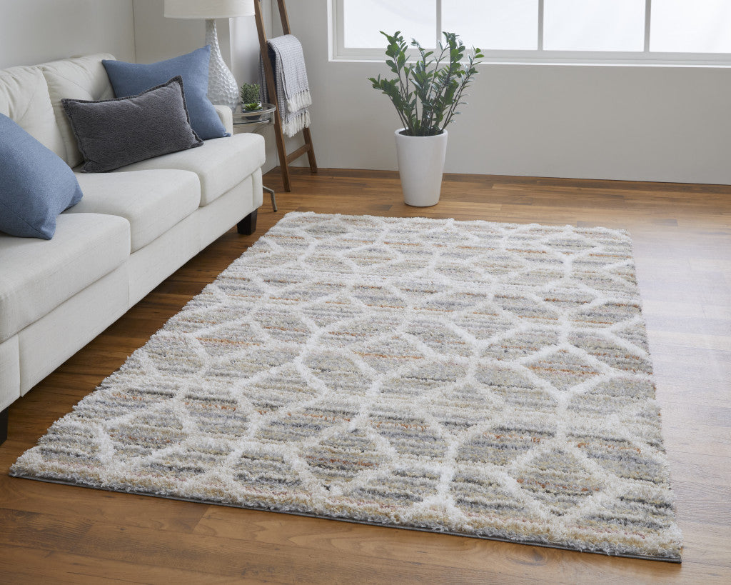 8' X 10' Tan and Ivory Geometric Power Loom Area Rug