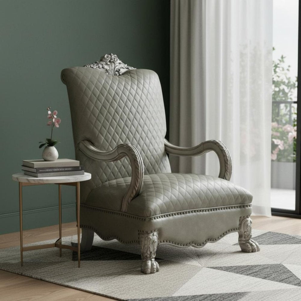 34" Bone Faux Leather Arm Chair