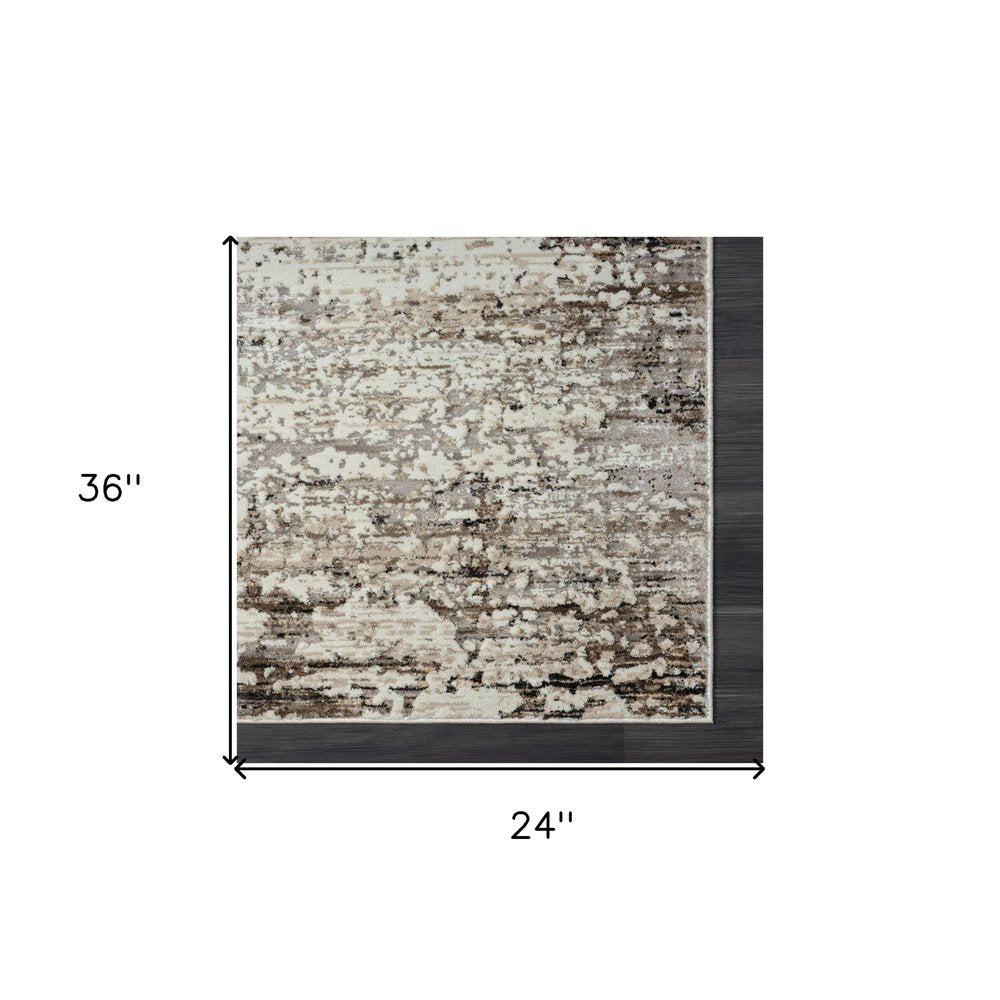 2' X 3' Beige Abstract Distressed Area Rug