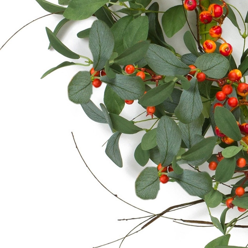 21" Green And Orange Berry Foliage And Twig Artificial Wreath
