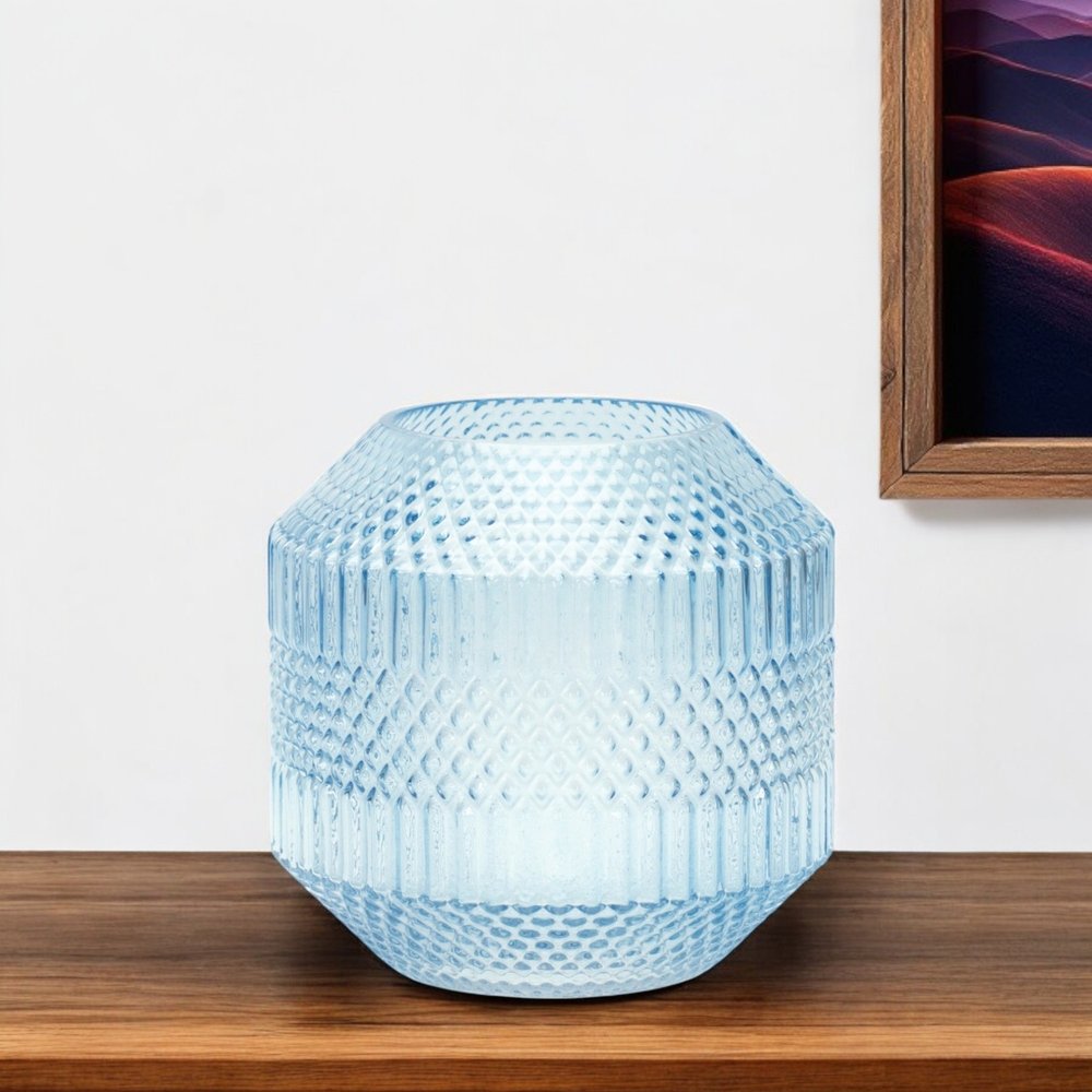 8" Pale Blue Geometric Cylinder Glass Table Vase