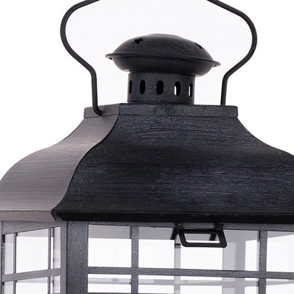 Set of Three Gray Distressed Geometric Glass And Metal Floor Lantern Candle Holders