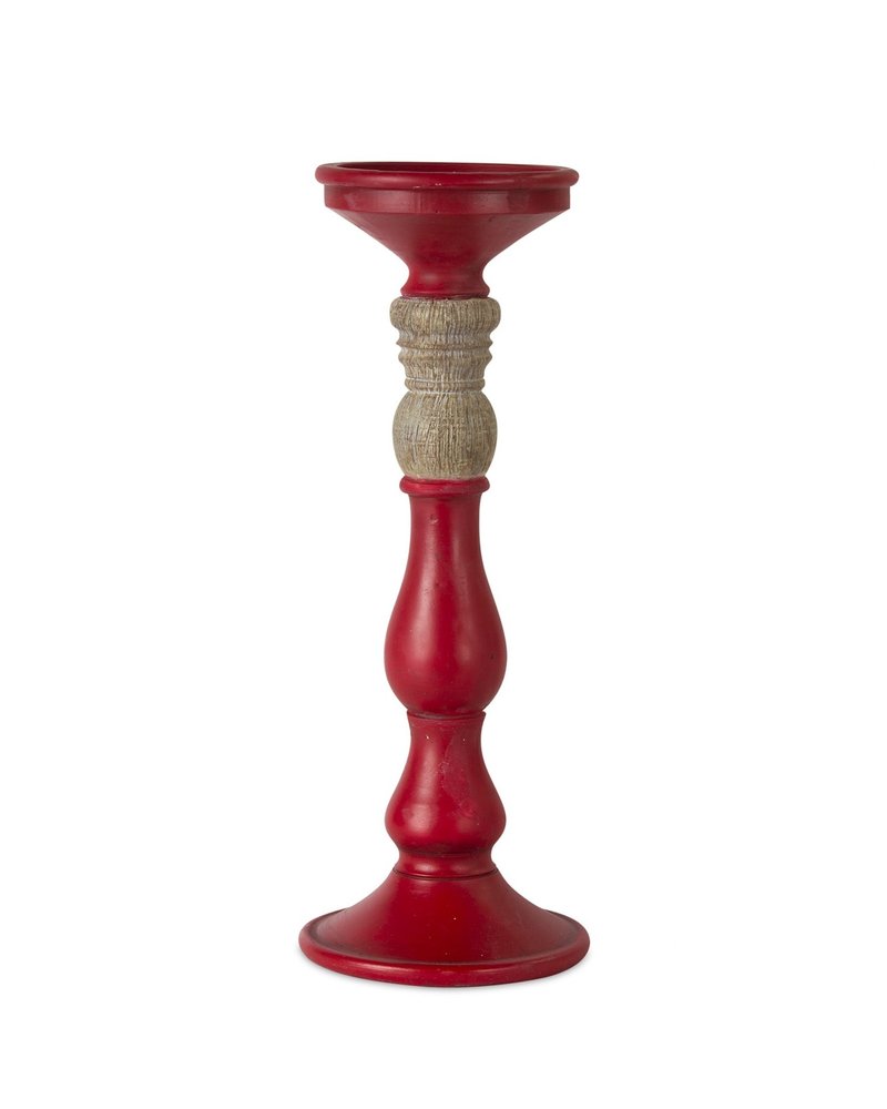 Set of Three Red And Natural Ornate Resin Tabletop Pillar Candle Holders