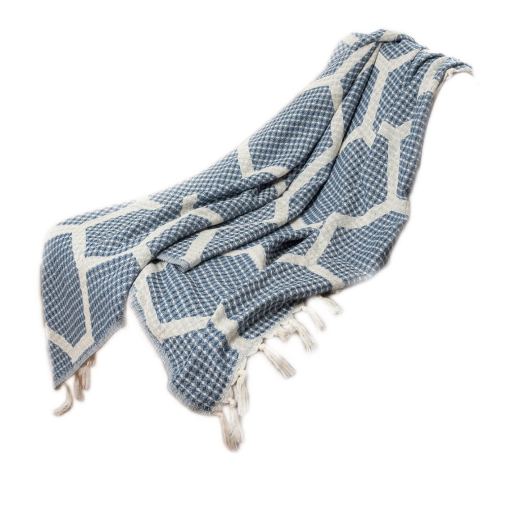 60" X 50" Yellow Woven Cotton Geometric Throw Blanket with Fringe