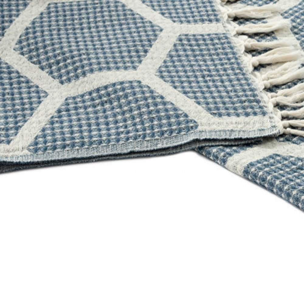 60" X 50" Yellow Woven Cotton Geometric Throw Blanket with Fringe