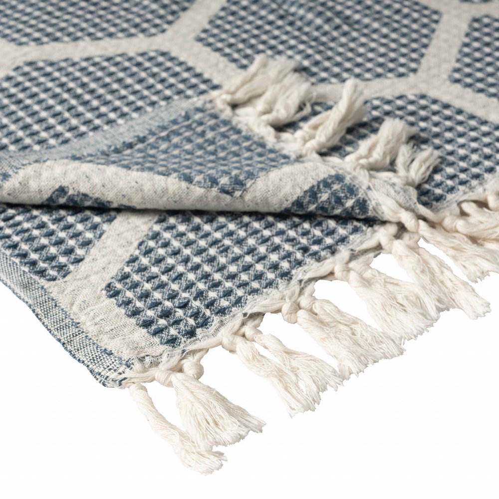 60" X 50" Yellow Woven Cotton Geometric Throw Blanket with Fringe