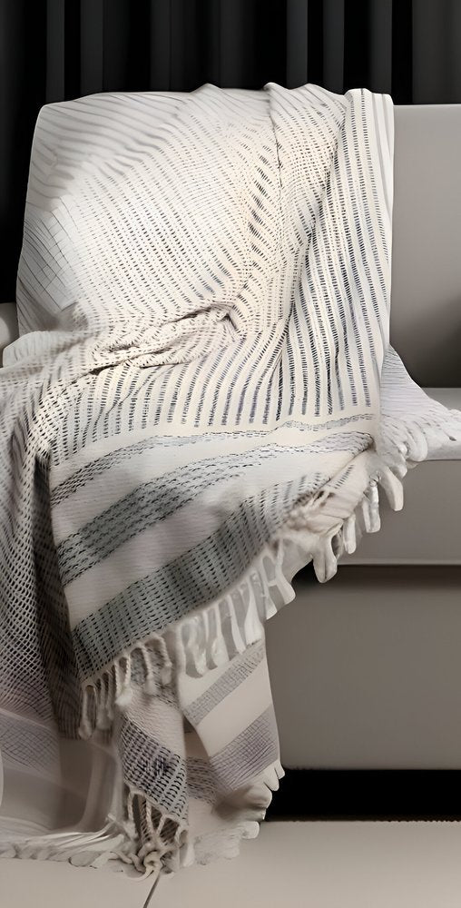 50" X 60" Orange Woven Cotton Striped Throw Blanket with Fringe