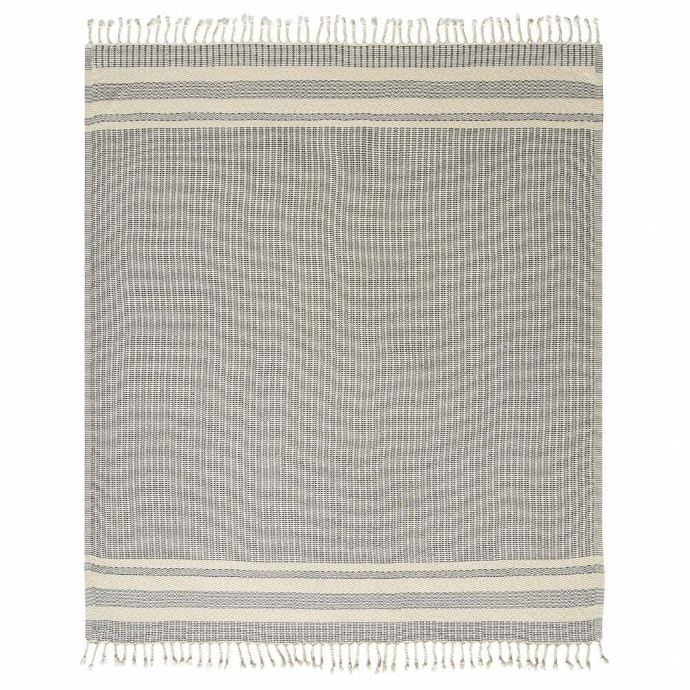 50" X 60" Orange Woven Cotton Striped Throw Blanket with Fringe