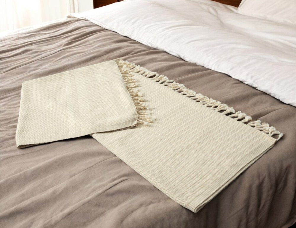 50" X 60" Orange Woven Cotton Striped Throw Blanket with Fringe