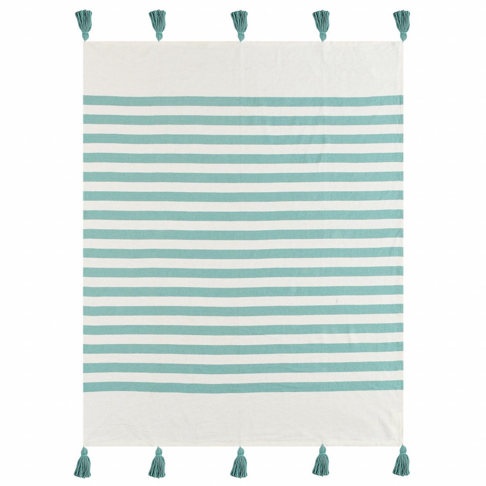 50" X 60" Orange Woven Cotton Striped Throw Blanket with Tassels