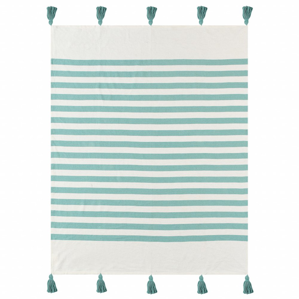 50" X 60" Orange Woven Cotton Striped Throw Blanket with Tassels