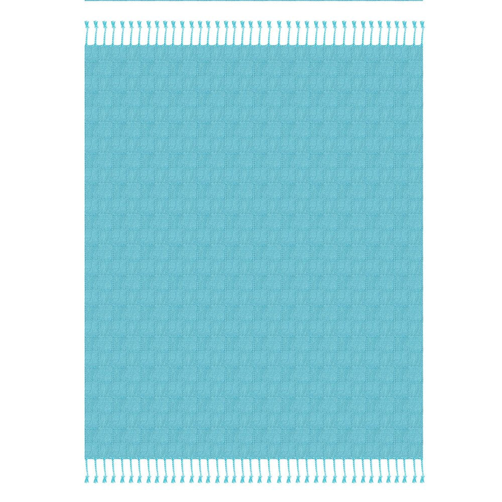 50" X 60" Blue Woven Cotton Throw Blanket with Fringe