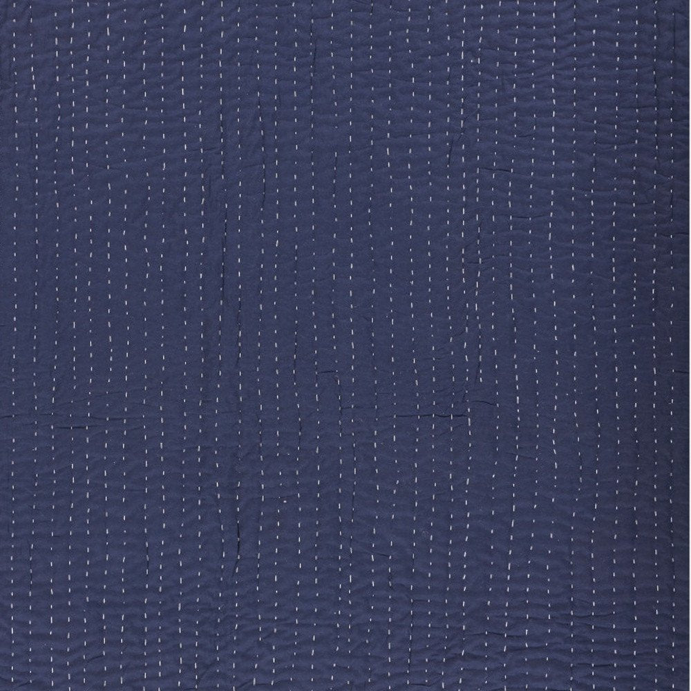 60" X 50" Blue Kantha Cotton Throw Blanket with Embroidery