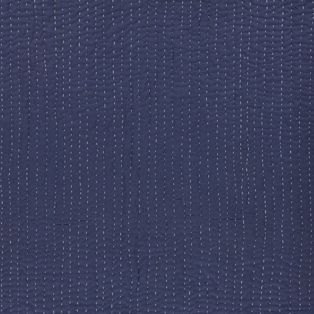 60" X 50" Blue Kantha Cotton Throw Blanket with Embroidery