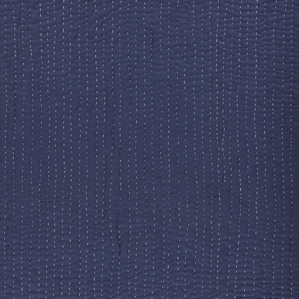 60" X 50" Blue Kantha Cotton Throw Blanket with Embroidery