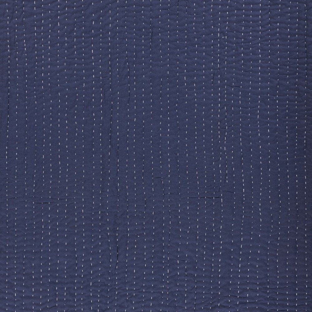 60" X 50" Blue Kantha Cotton Throw Blanket with Embroidery