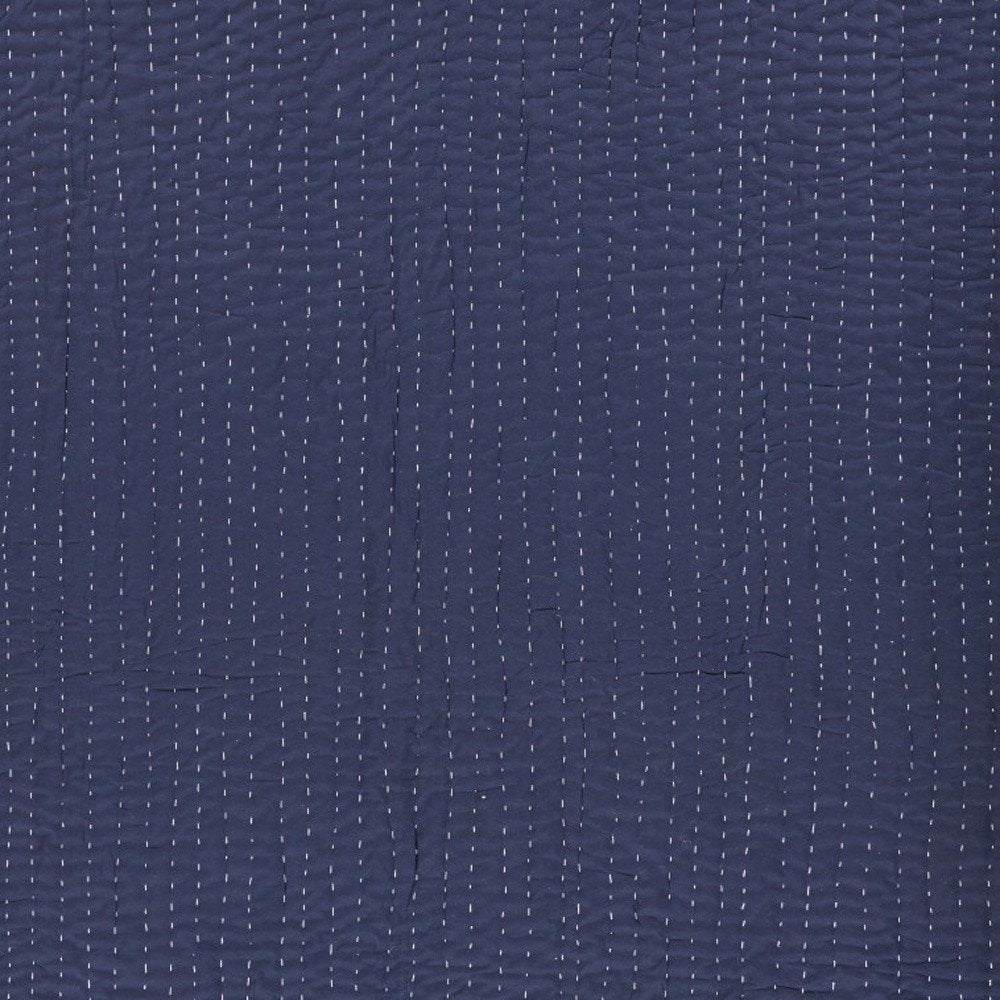 60" X 50" Blue Kantha Cotton Throw Blanket with Embroidery