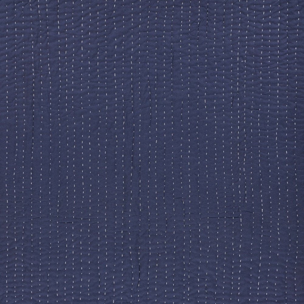 60" X 50" Blue Kantha Cotton Throw Blanket with Embroidery