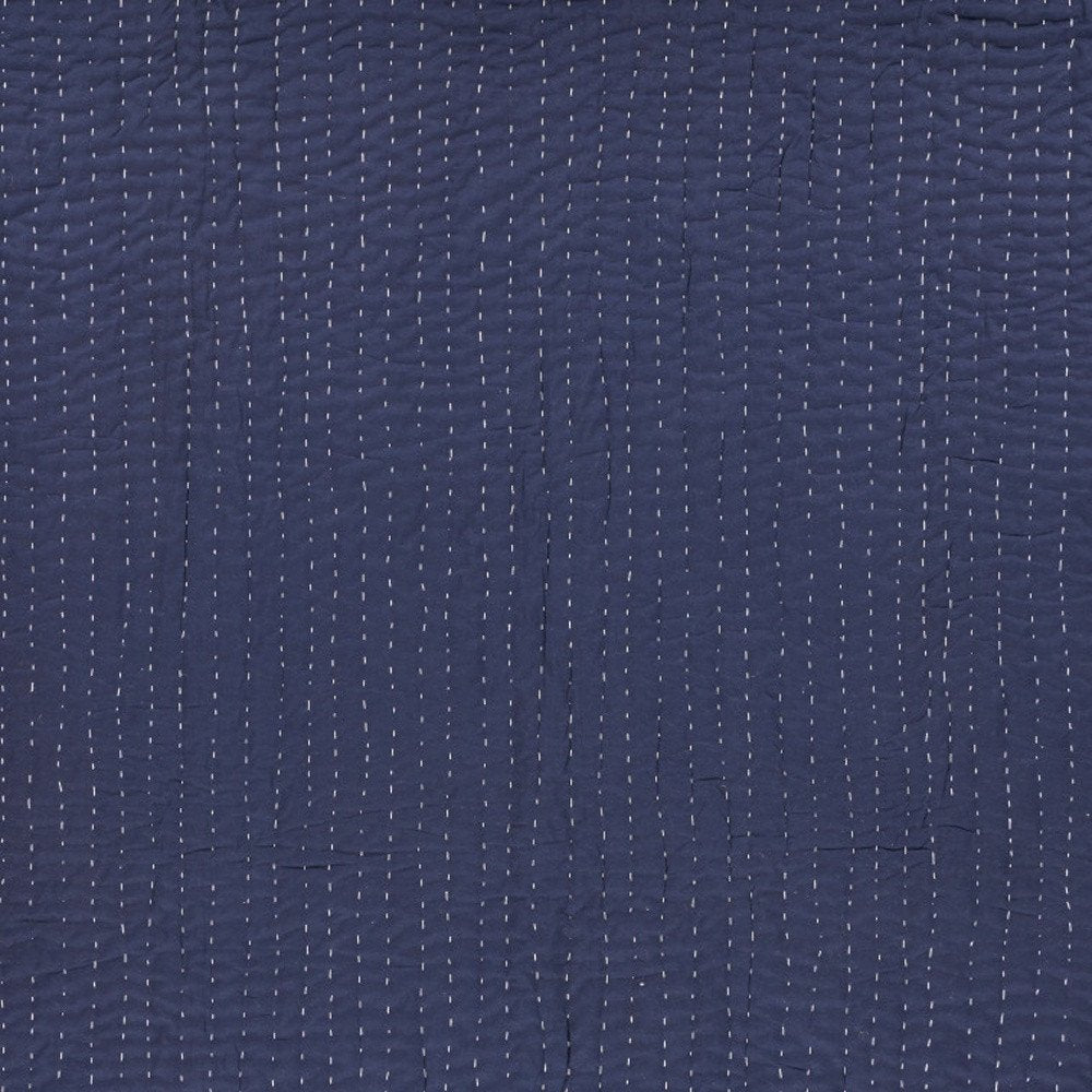 60" X 50" Blue Kantha Cotton Throw Blanket with Embroidery