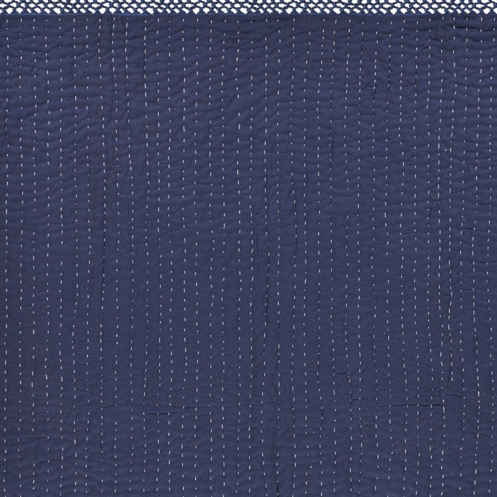 60" X 50" Blue Kantha Cotton Throw Blanket with Embroidery