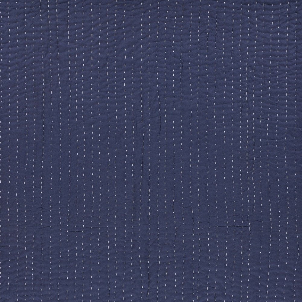 60" X 50" Blue Kantha Cotton Throw Blanket with Embroidery
