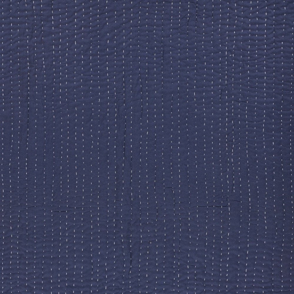 60" X 50" Blue Kantha Cotton Throw Blanket with Embroidery
