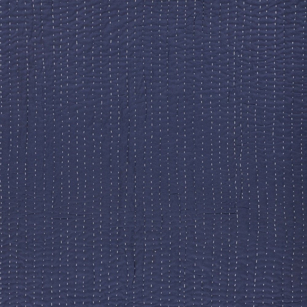 60" X 50" Blue Kantha Cotton Throw Blanket with Embroidery