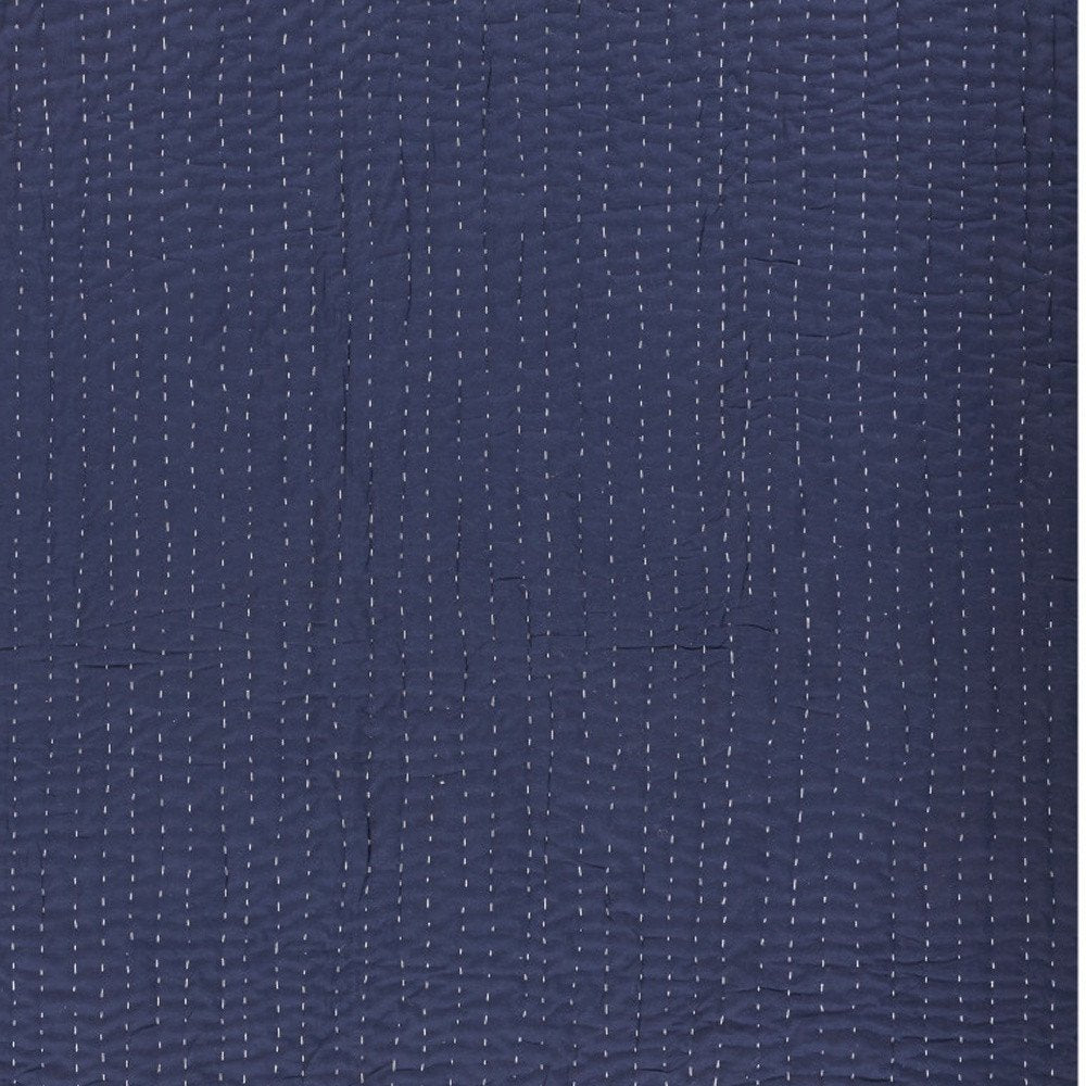 60" X 50" Blue Kantha Cotton Throw Blanket with Embroidery