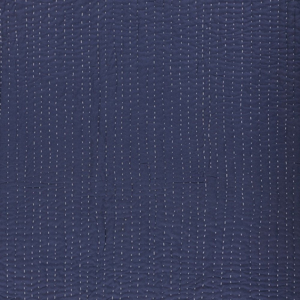 60" X 50" Blue Kantha Cotton Throw Blanket with Embroidery