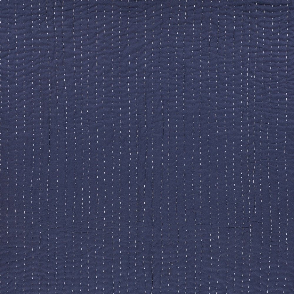 60" X 50" Blue Kantha Cotton Throw Blanket with Embroidery