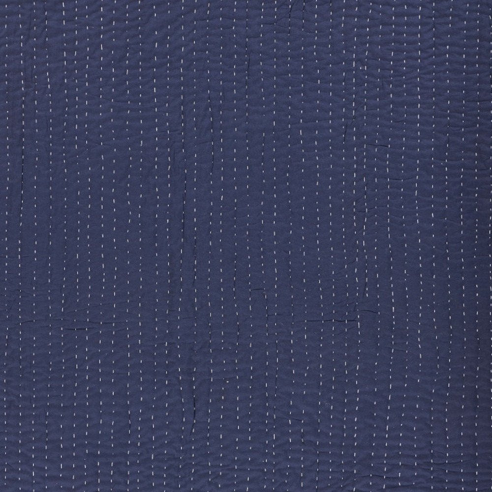 60" X 50" Blue Kantha Cotton Throw Blanket with Embroidery