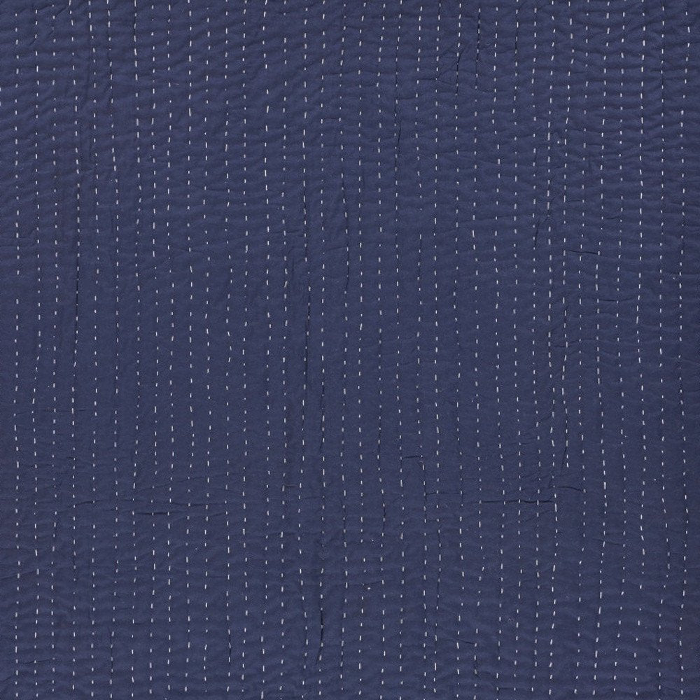 60" X 50" Blue Kantha Cotton Throw Blanket with Embroidery