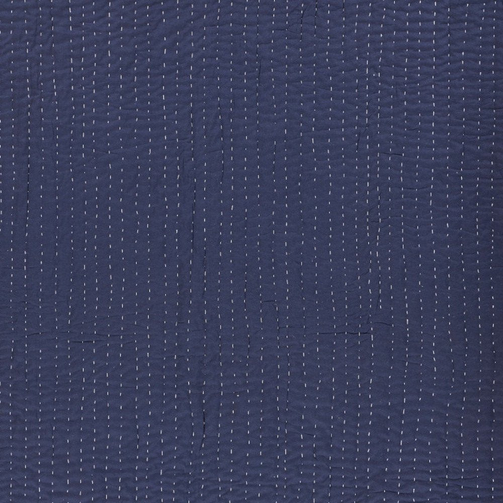 60" X 50" Blue Kantha Cotton Throw Blanket with Embroidery