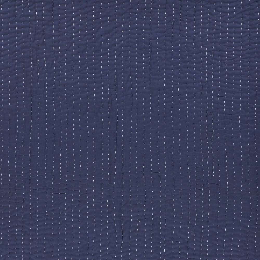 60" X 50" Blue Kantha Cotton Throw Blanket with Embroidery
